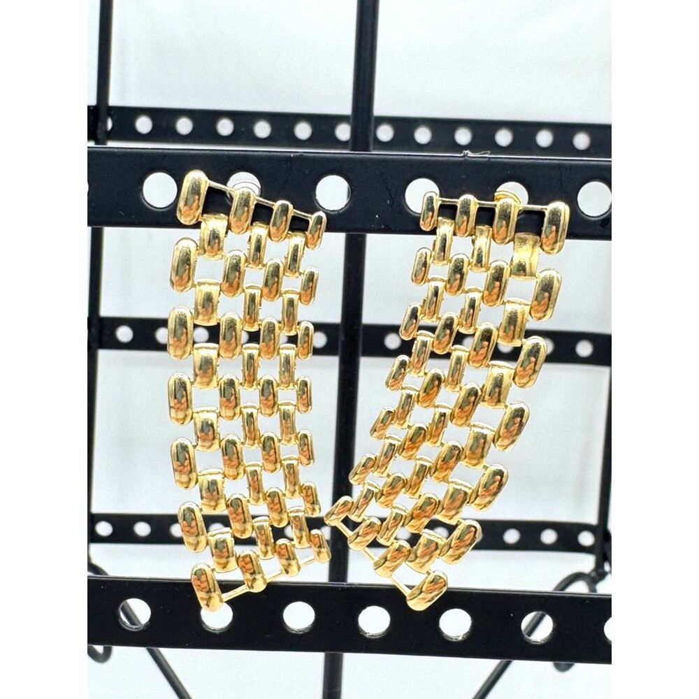 Goldtone Lattice 2-Inch Drop Earrings Pieced